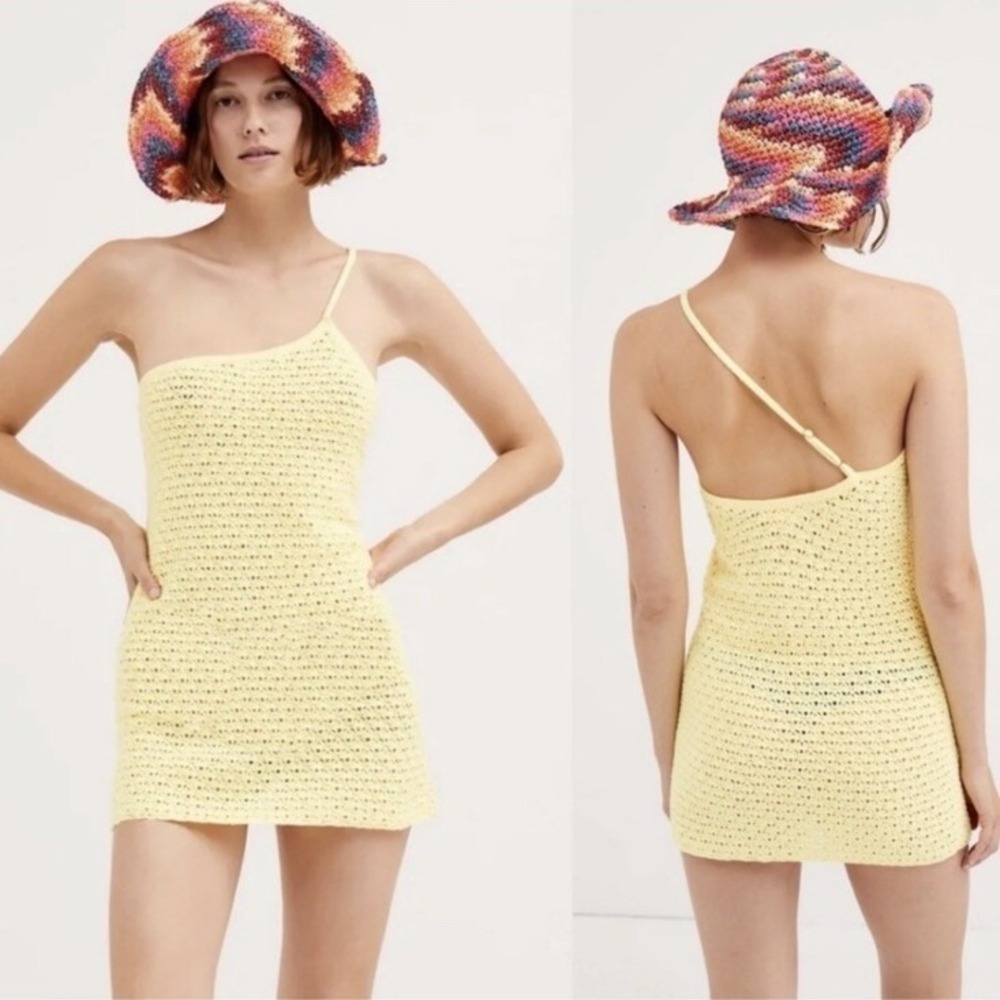 For Love & Lemons Charolette Pointelle Mini Dress Yellow Crochet Women's‎ S